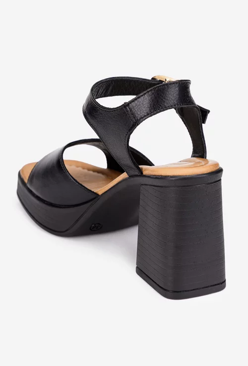 Sandale dama NUR negre din piele naturala cu toc