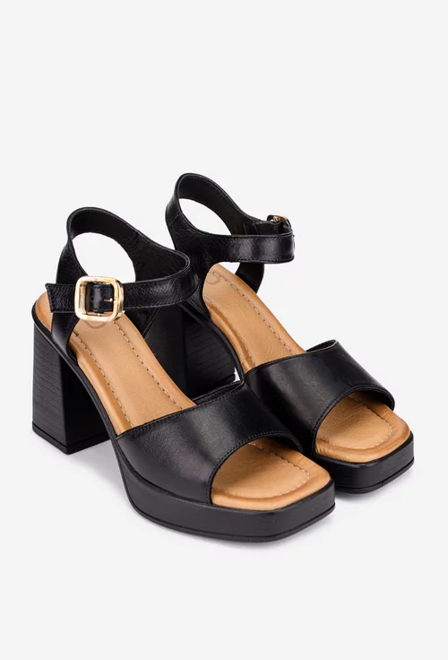 Sandale dama NUR negre din piele naturala cu toc