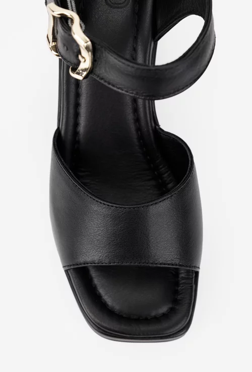 Sandale dama NUR negre din piele naturala cu toc