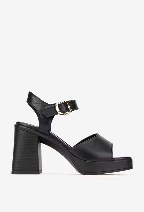 Sandale dama NUR negre din piele naturala cu toc