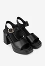 Sandale dama NUR negre din piele naturala cu toc