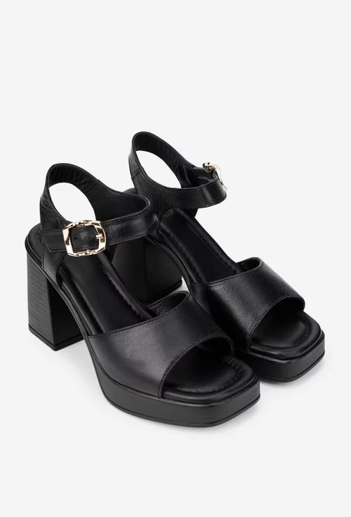 Sandale dama NUR negre din piele naturala cu toc