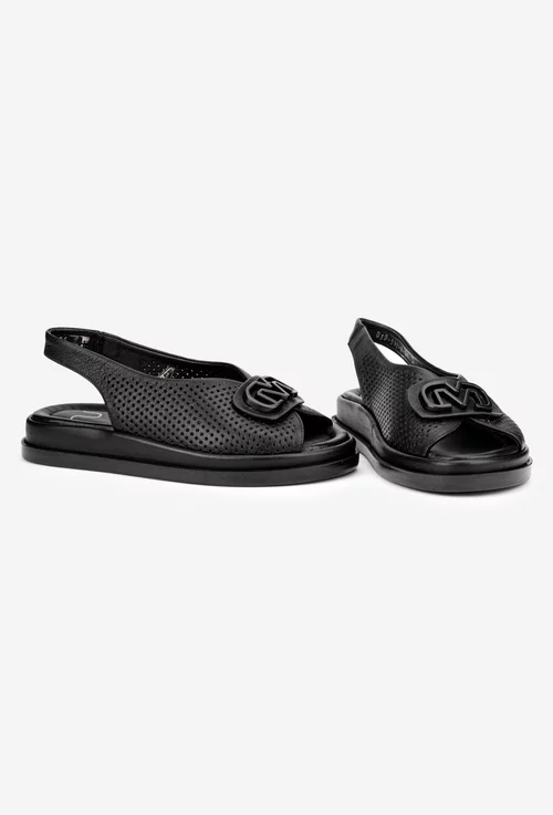 Sandale dama NUR negre din piele perforata