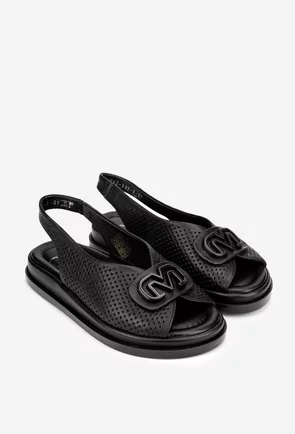 Sandale dama NUR negre din piele perforata