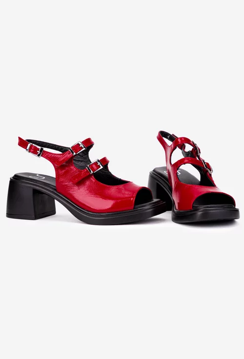 Sandale dama NUR rosii din piele lacuita