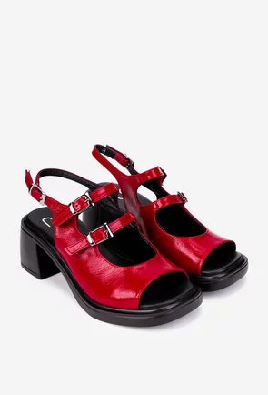 Sandale dama NUR rosii din piele lacuita