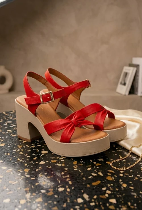 Sandale dama NUR rosii din piele naturala picture - 3