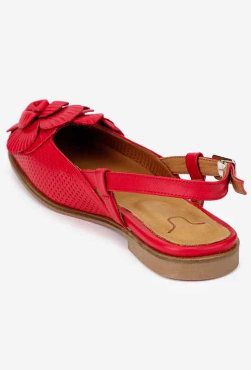 Sandale dama NUR rosii din piele naturala cu ornament