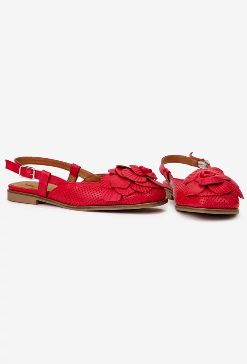Sandale dama NUR rosii din piele naturala cu ornament