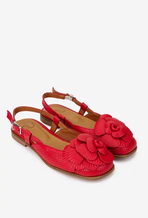 Sandale dama NUR rosii din piele naturala cu ornament