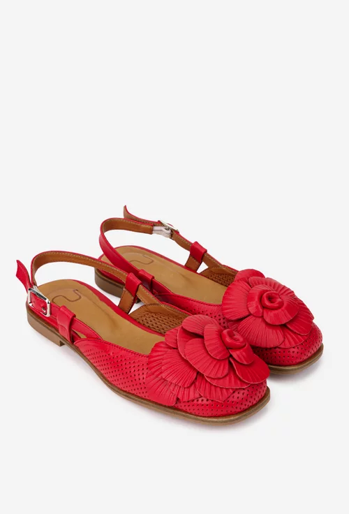 Sandale dama NUR rosii din piele naturala cu ornament