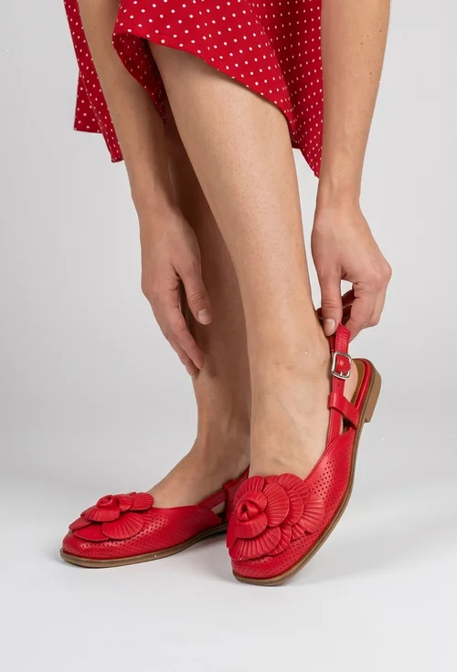 Sandale dama NUR rosii din piele naturala cu ornament