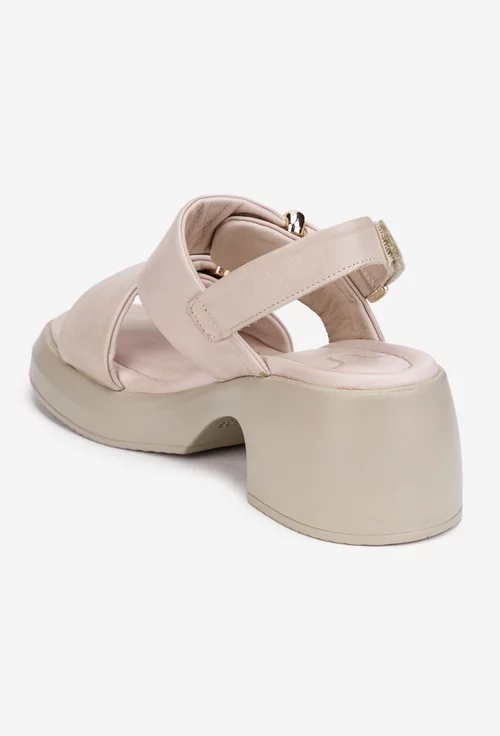 Sandale dama NUR roz pudra din piele cu ornamente aurii