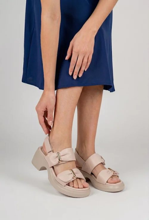 Sandale dama NUR roz pudra din piele cu ornamente aurii picture - 2