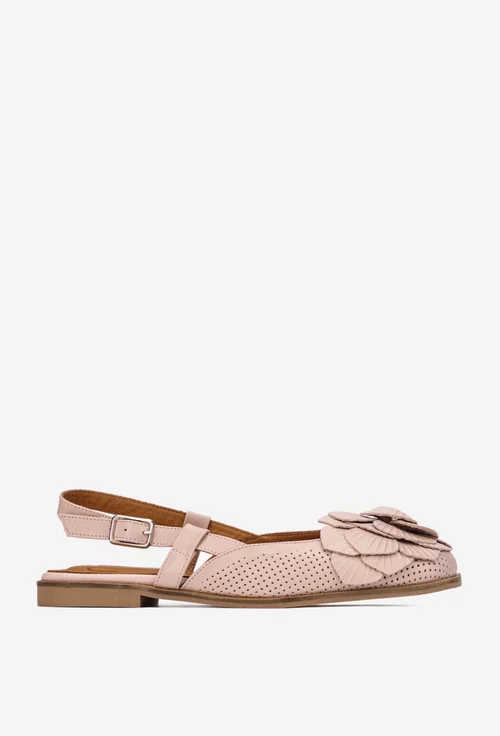 Sandale dama NUR roz pudra din piele naturala cu ornament