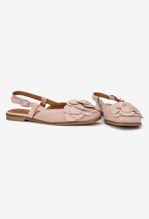 Sandale dama NUR roz pudra din piele naturala cu ornament