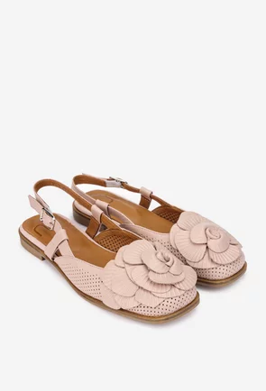 Sandale dama NUR roz pudra din piele naturala cu ornament