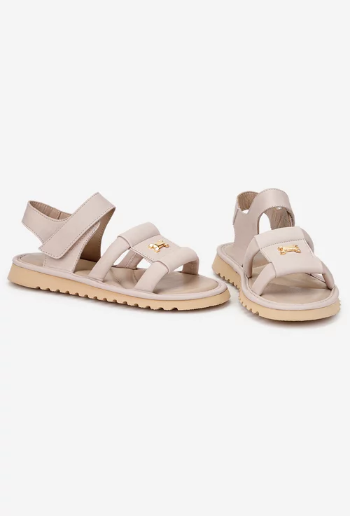 Sandale dama NUR roz pudra din piele naturala cu ornament