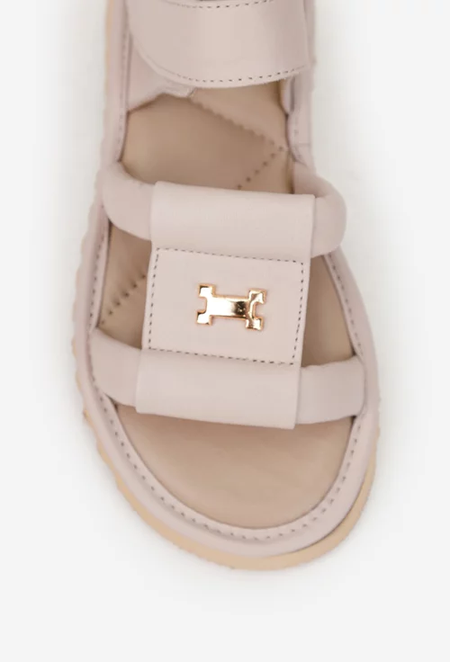 Sandale dama NUR roz pudra din piele naturala cu ornament