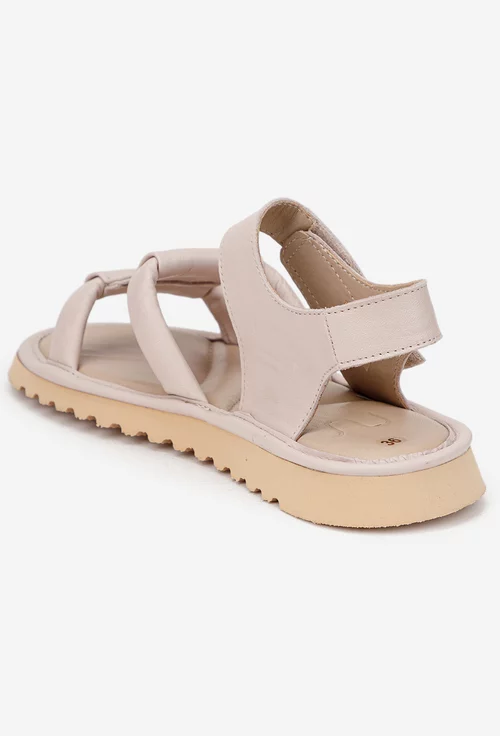 Sandale dama NUR roz pudra din piele naturala cu ornament