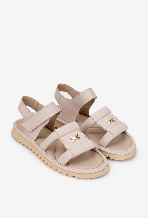 Sandale dama NUR roz pudra din piele naturala cu ornament