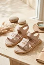 Sandale dama NUR roz pudra din piele naturala cu ornament