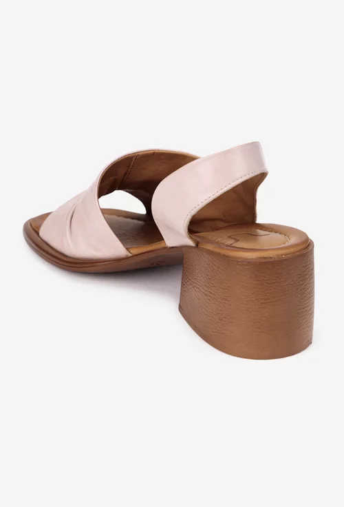Sandale dama NUR roz pudra din piele naturala cu toc