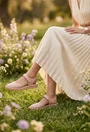 Sandale dama NUR roz pudra din piele naturala cu varful acoperit