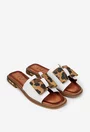 Sandale dama NUR stil papuc albe din piele cu funda
