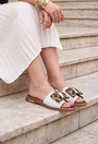 Sandale dama NUR stil papuc albe din piele cu funda