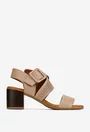 Sandale dama NUR taupe din piele cu model perforat