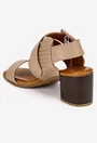 Sandale dama NUR taupe din piele cu model perforat