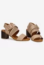 Sandale dama NUR taupe din piele cu model perforat