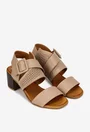 Sandale dama NUR taupe din piele cu model perforat