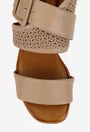Sandale dama NUR taupe din piele cu model perforat