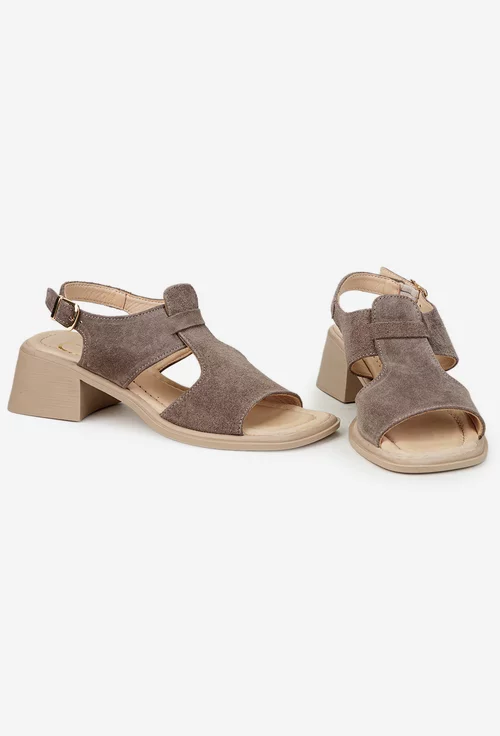 Sandale dama NUR taupe din piele intoarsa