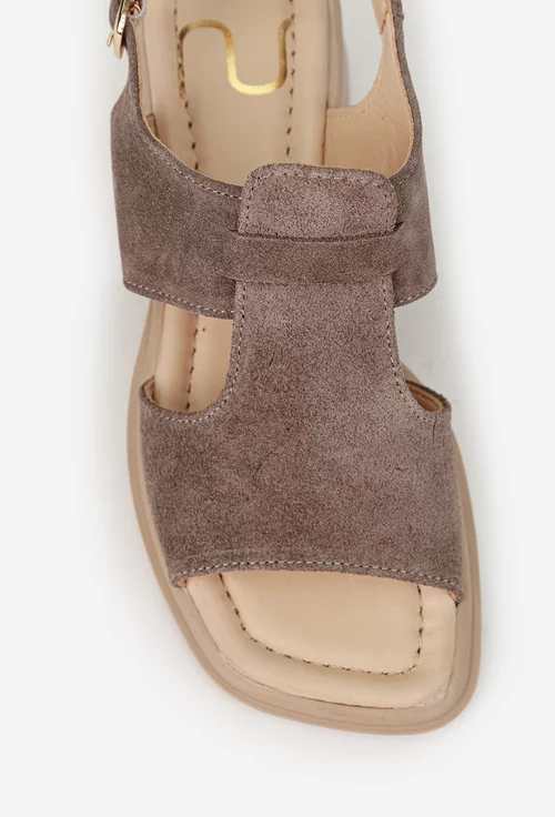 Sandale dama NUR taupe din piele intoarsa