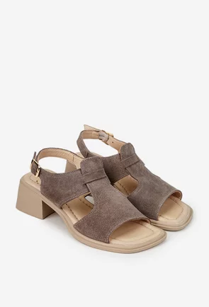 Sandale dama NUR taupe din piele intoarsa