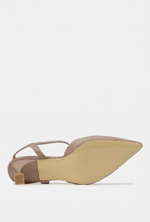 Sandale dama NUR taupe din piele intoarsa cu toc