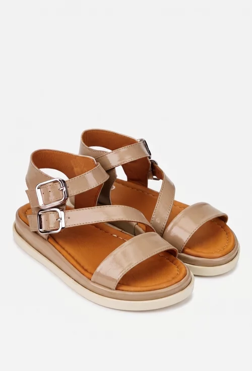 Sandale dama NUR taupe din piele lacuita