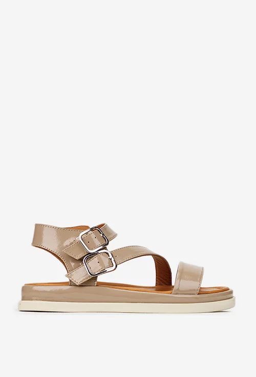 Sandale dama NUR taupe din piele lacuita