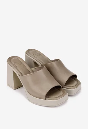 Sandale dama NUR taupe din piele naturala cu platforma