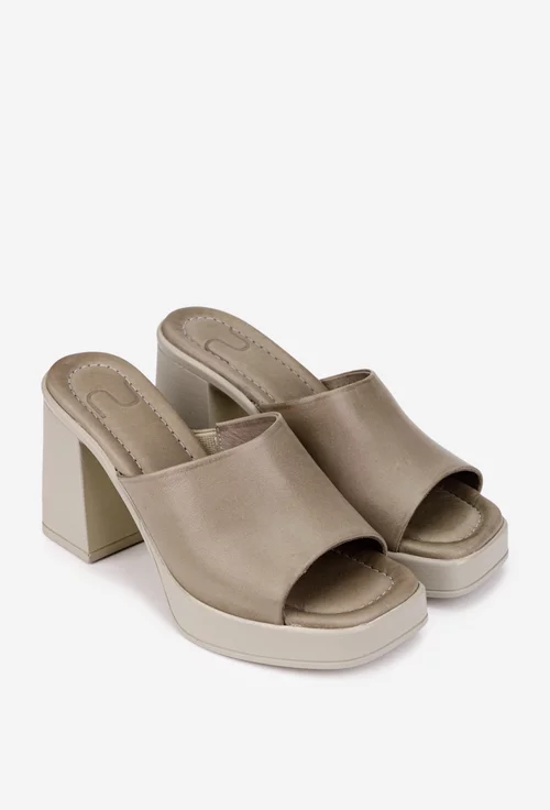 Sandale dama NUR taupe din piele naturala cu platforma