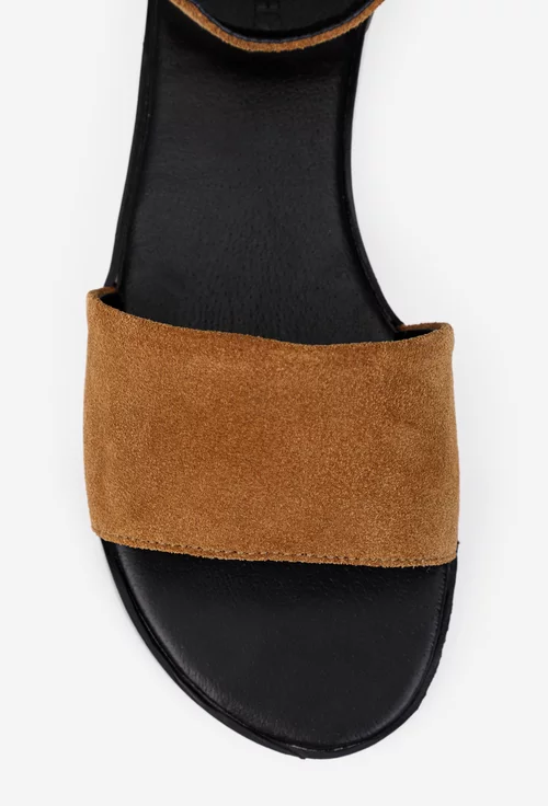 Sandale dama realizate din piele intoarsa maro