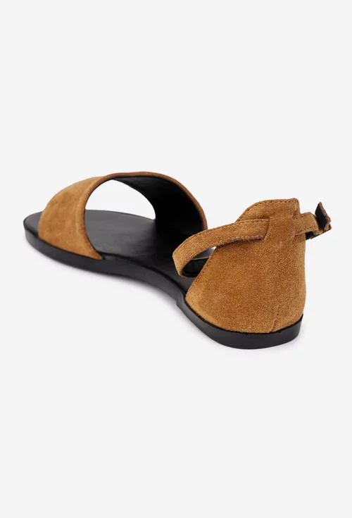 Sandale dama realizate din piele intoarsa maro