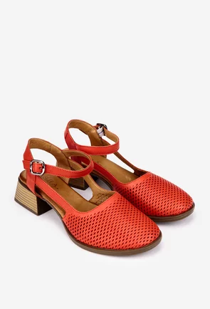 Sandale dama rosii din piele cu perforatii