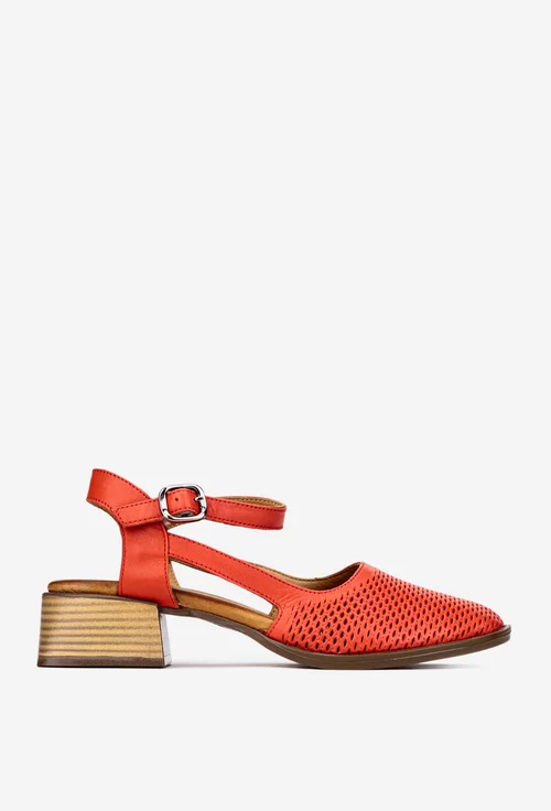 Sandale dama rosii din piele cu perforatii