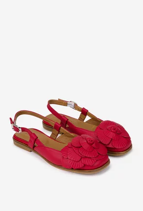 Sandale dama rosii din piele naturala cu ornament