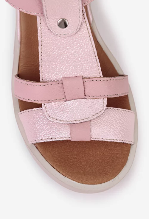 Sandale dama roz deschis din piele cu platforma