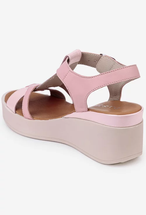 Sandale dama roz deschis din piele cu platforma